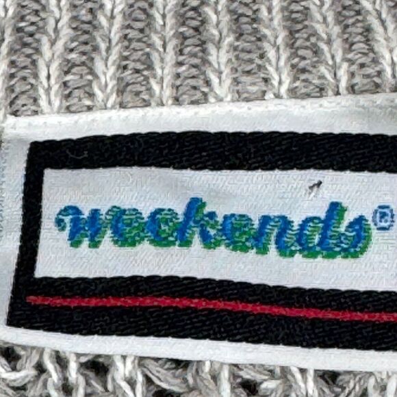 VTG Weekends Mens Sweater L Gray 3D Tonal Check Oversized Chunky Grandpacore Y2K - Picture 6 of 8